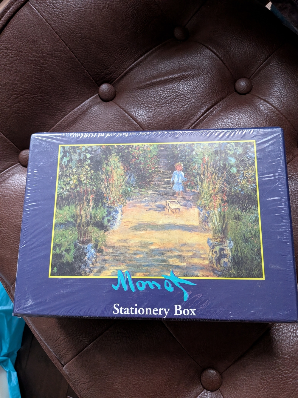 Monet Stationery Box - Navy with Colorful Impressionist Artwork